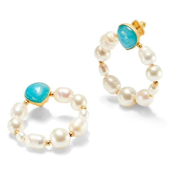 kate spade Jewelry - Kate Spade Freshwater Pearl & Jade Hoop Earrings